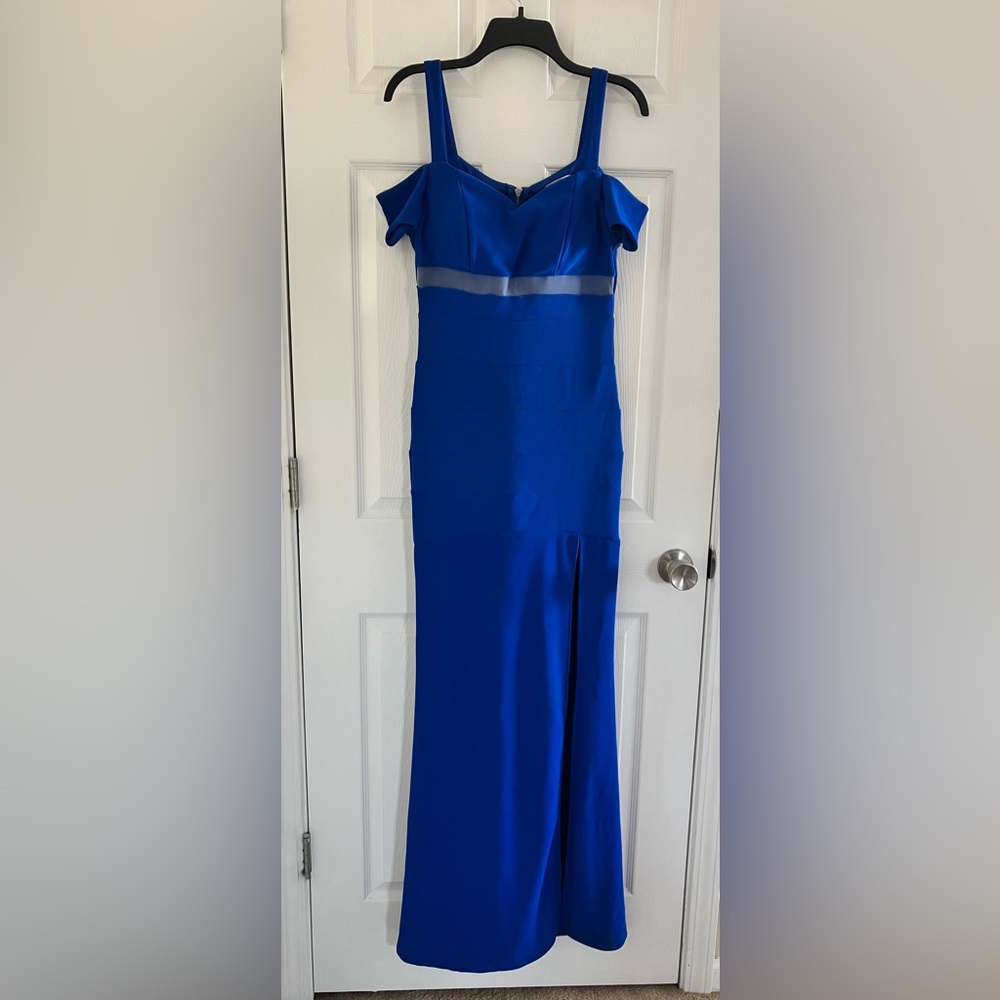 Honey and Rosie Royal Blue Bodycon Off the Shoulder Evening Gown - Medium